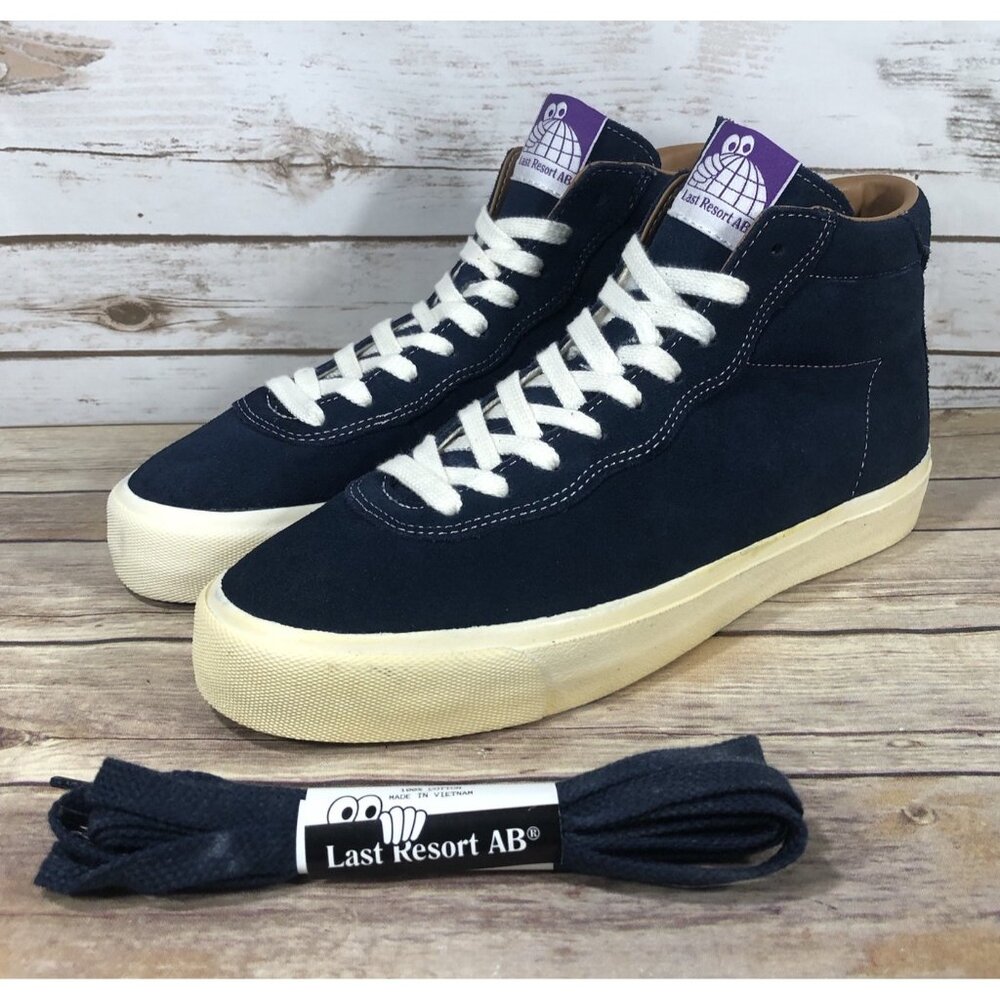 NEW Last Resort AB Suede Sneakers Mens Size 9 High Top Blue White Extra Laces
